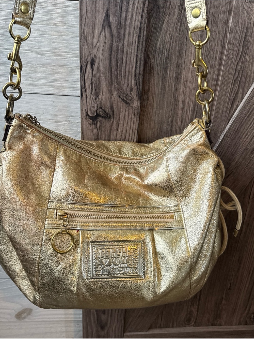 Coach Poppy 2012 Metallic Gold Shoulder Bag with Front Zip Pocket